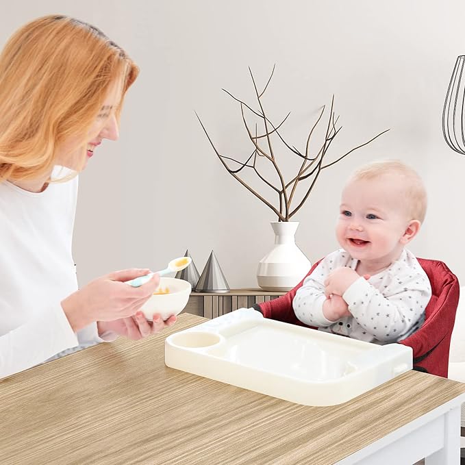 Hook-On High Chair with Removable Dining Tray, Folding Portable Clip-On Table, Baby Chair with Storage Bag for Indoor/Outdoor (Red)