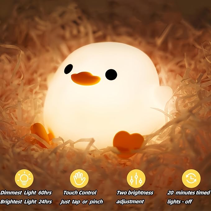 DoDo Duck Night Light, Cute Duck Lamp, Soft Silicone Dimmable Nursery Night Light, Touch Control & Rechargeable Night Lamp for Girls & Boys Bedroom, Living Room