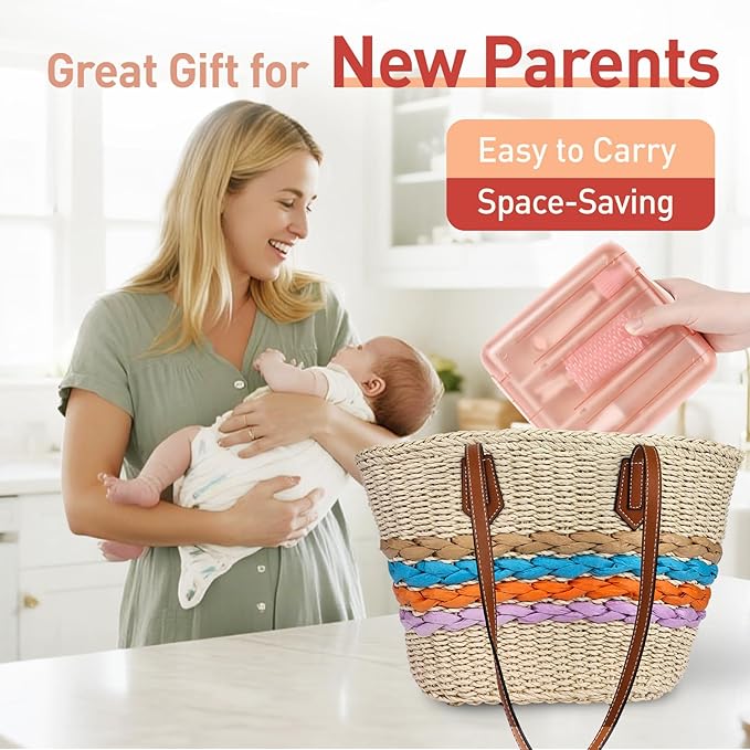 Baby Bottle Brush Set, 6-in-1 Travel Bottle Cleaning Kit with Silicone Bottle Brush, Nipple & Straw Brush, Soap Dispenser, Drying Rack, Storage Box – Compact Travel Baby Essential for Home & On-The-Go