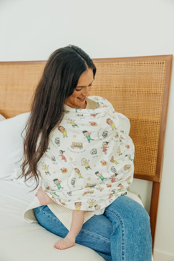 Copper Pearl Baby Car Seat Cover Canopy and Nursing Cover Multi-Use Stretchy 5 in 1 Gift 'CoComelon Friends' - One Size