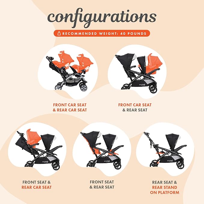 Baby Trend Sit N' Stand Tandem Double Stroller 2.0 DLX and EZ-Lift Plus Car Seat Set with 5 Point Safety Harnesses and Cozy Cover, Modern Khaki