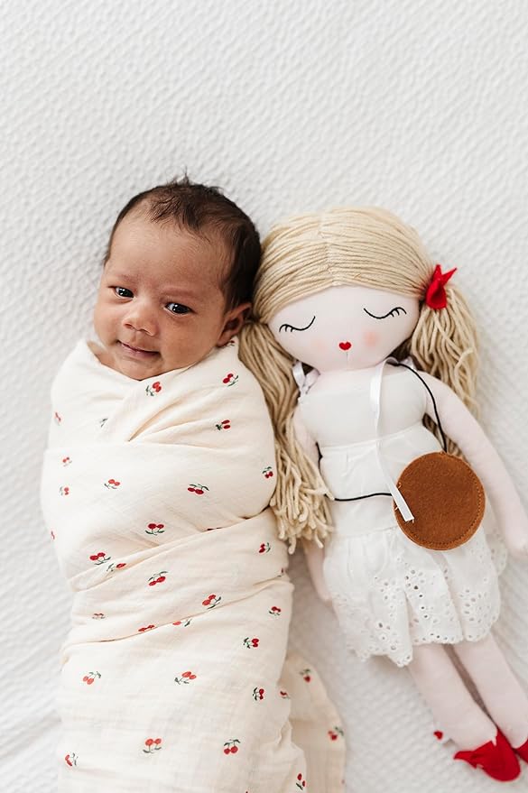 Ely's & Co. Muslin Swaddle Blanket 1-Pack for Baby Girl, 100% Cotton Muslin Extra Large Swaddle Receiving Blanket, 47”x47” (Red Cherry)