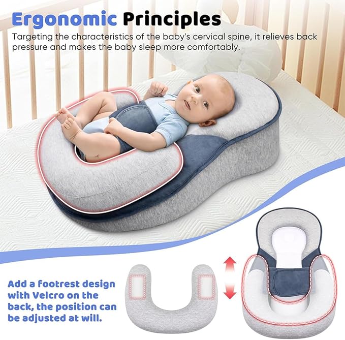 Baby Wedge Pillow for Newborn, Baby Lounger Pillow, Acid Reflux Breastfeeding Pillow for Reducing Spit-Up, with Safety Strap