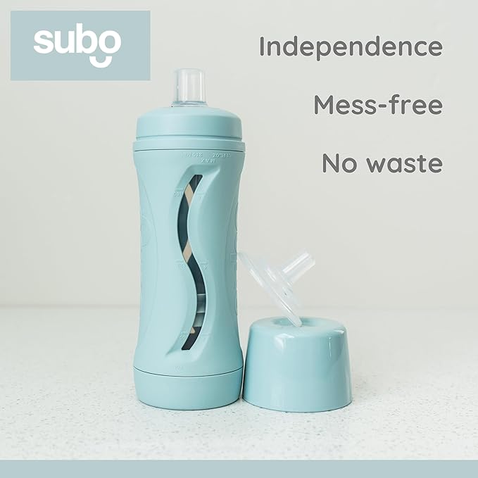 Subo Baby Food Bottle Starter Set | No Mess Baby Toddler Self Feeder | Squeeze Free Design for Purees, Smoothies, Yogurt, Oatmeal, or Thickened Liquids | Reusable Silicone Washable Cup (Duck Egg Blue)
