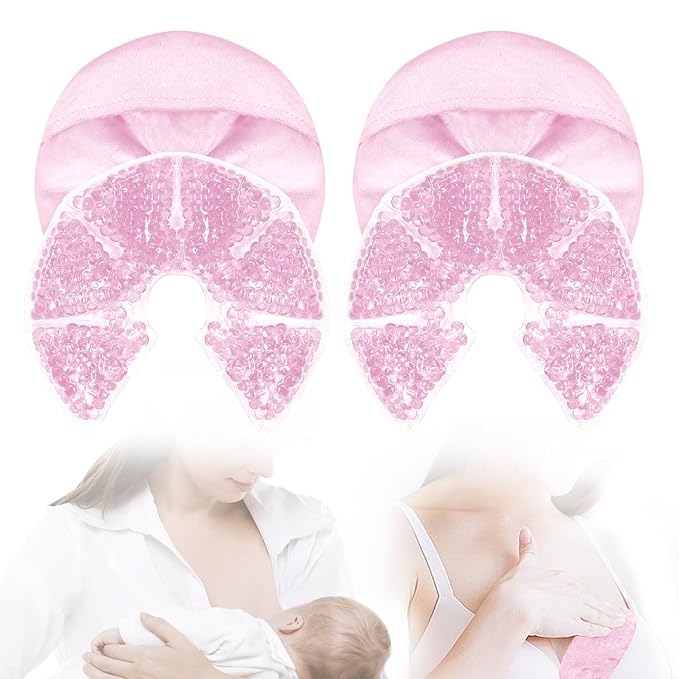 Hot Cold Gel Bead Breast Therapy Pack,Breast Ice Packs for Breastfeeding,Relief for Breastfeeding,Nursing Pain, Mastitis,Engorgement,Plugged Ducts, Boost Milk Let-Down & Production(#19 Pink)