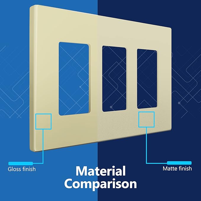 LIDER Matte Finish Decorator Switch Cover, Screwless Wall Plate, Mid-Size 3-Gang 4.88" x 6.77", Unbreakable Polycarbonate Thermoplastic, UL Listed, LSWP-33M-I, Ivory