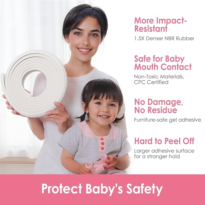 Baby Proof Corners and Edges, (Large 16.5FT Edge +8 Corners) Baby Proofing Corner Guards, Soft Rubber Foam Edge Protector, Furniture Tables Bumper Guard for Baby Safety, Cream