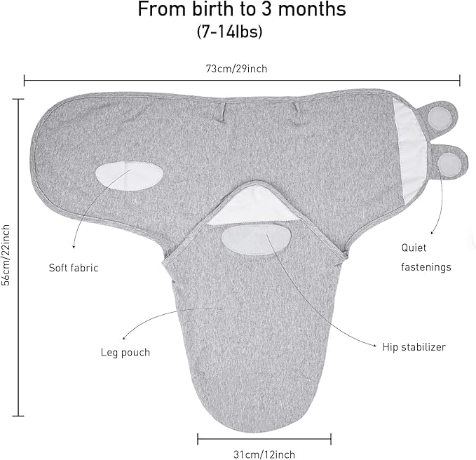 Baby Swaddle Sacks, 3-Pack Newborn Organic Cotton Swaddle Wrap, Adjustable Swaddle Blankets, Nursery Swaddling Essentials for Newborn 0-3 Months, Infant Shower Items Gift (Grey & White)