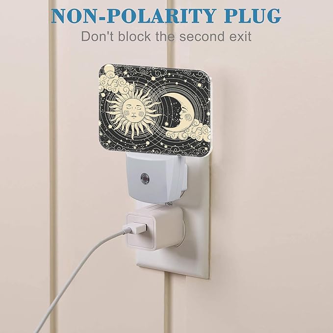 Sun and Moon with Faces Plug in Night Lights, Astrology Nightlight Plug Into Wall Dusk to Dawn Sensor for Kid Girls Boys Women Men Room, Hallway, Kitchen, Bathroom, Stairs Decor
