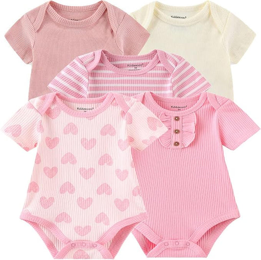 Kiddiezoom Newborn Baby Unisex Cotton One-Piece Bodysuits Baby Gift 5-Pack Baby Clothes
