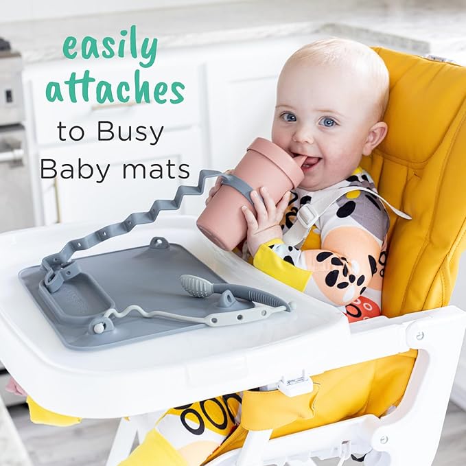 Busy Baby Bottle Bungee - Sippy Cup Strap - Keeps Bottles and Sippy Cups Off The Floor - Food Grade Silicone - Dishwasher Safe (Spearmint)