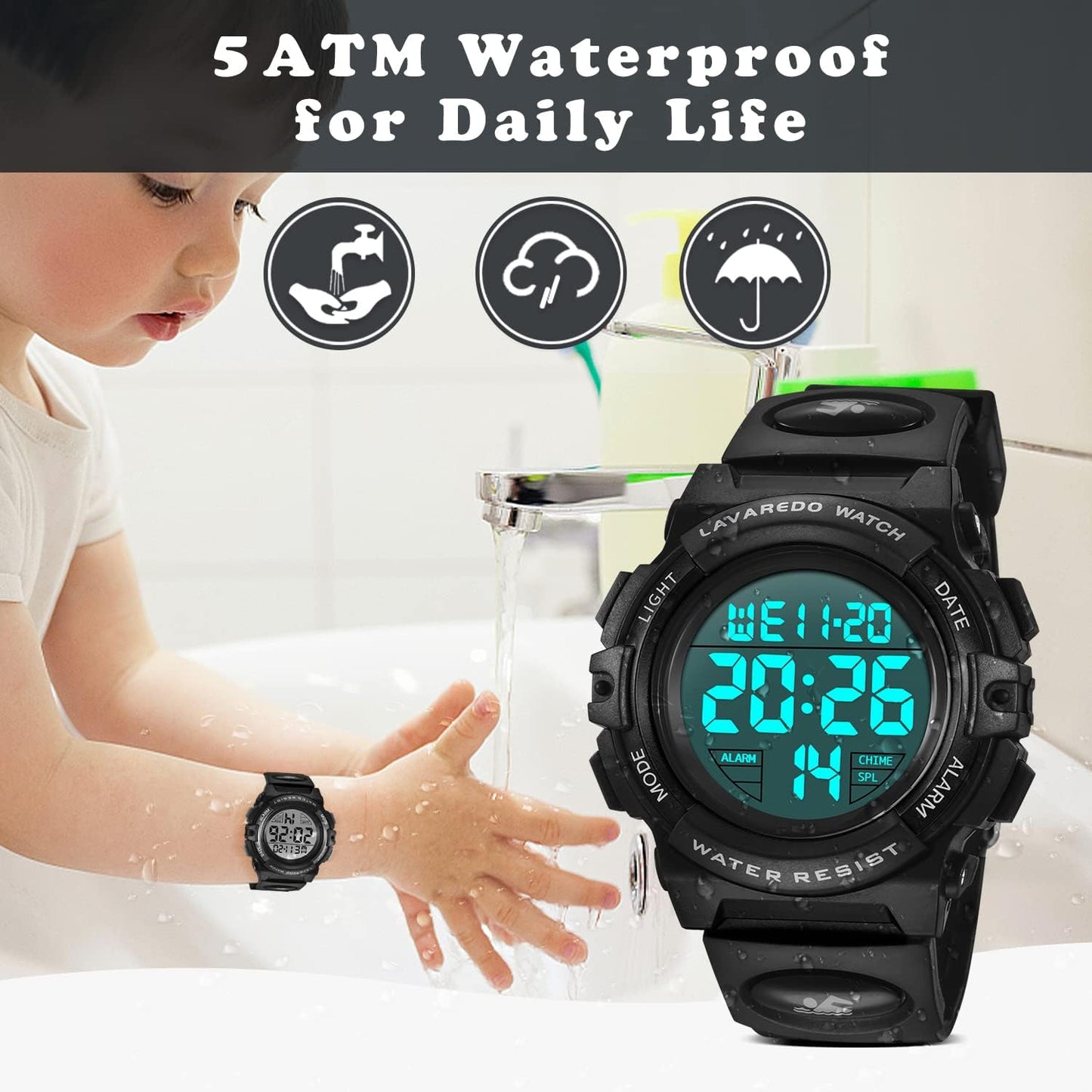 Kids Watch,Boys Watch for 3-15 Year Old Boys,Digital Sport Outdoor Multifunctional Chronograph LED 50 M Waterproof Alarm Calendar Analog Watch for Children with Silicone Band,Kids Gift