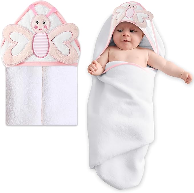 Mother's Choice Baby Hooded Towel - Large Size Cotton, Ultra-Soft & Absorbent Bath Towel for Newborns, Infants, Toddlers, Boys & Girls with Animal Hood (Butterfly)
