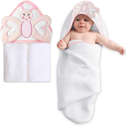 Mother's Choice Baby Hooded Towel - Large Size Cotton, Ultra-Soft & Absorbent Bath Towel for Newborns, Infants, Toddlers, Boys & Girls with Animal Hood (Butterfly)