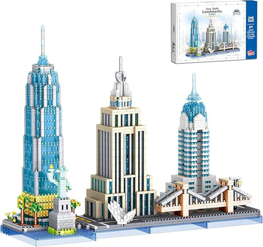New York Skyline Micro Mini Blocks Building Set, The Statue of Liberty,Empire State Architecture Building, Brooklyn Bridge, Gift for Kids and Adults (3262 Pieces)