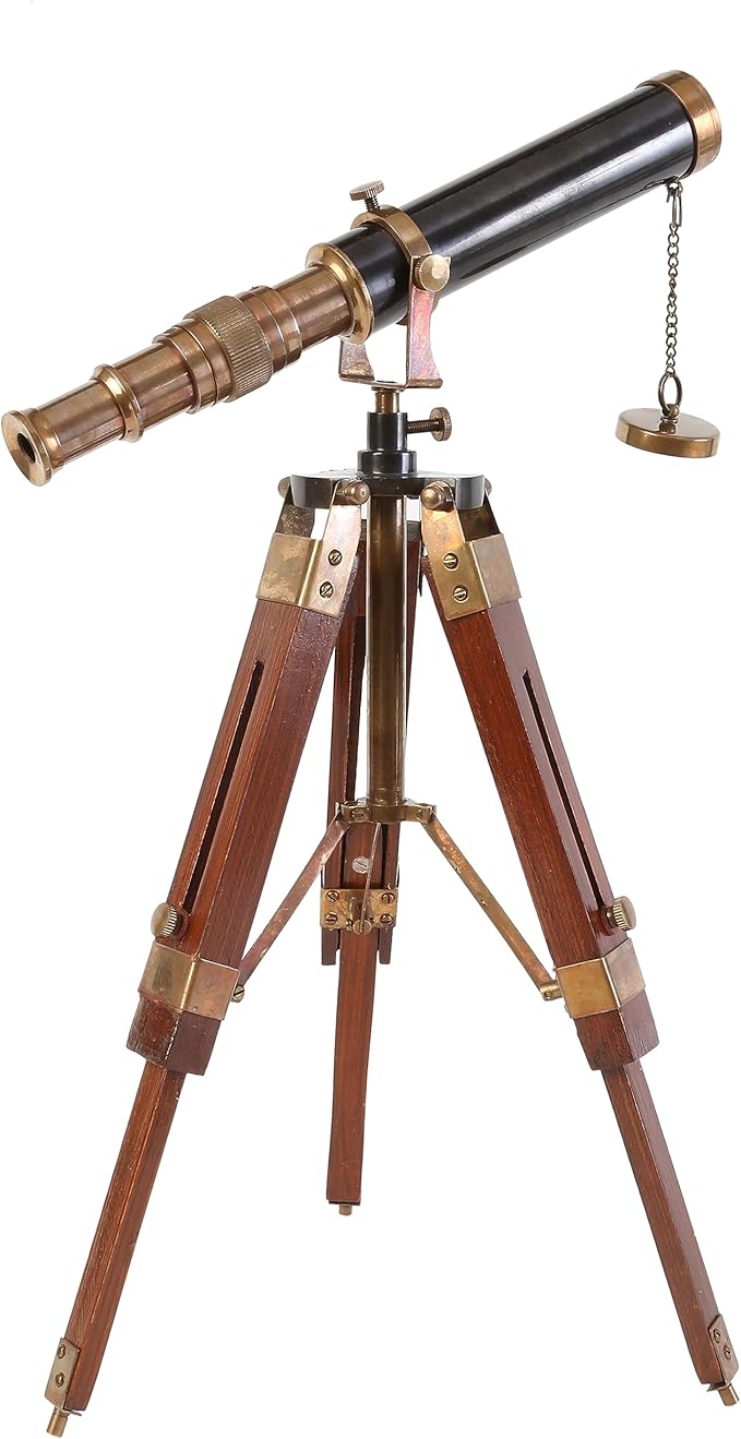 Table Décor 9 inch Telescope Vintage Marine Gift Functional Instrument Collectables Gift Item (Brass Antique + Wood)