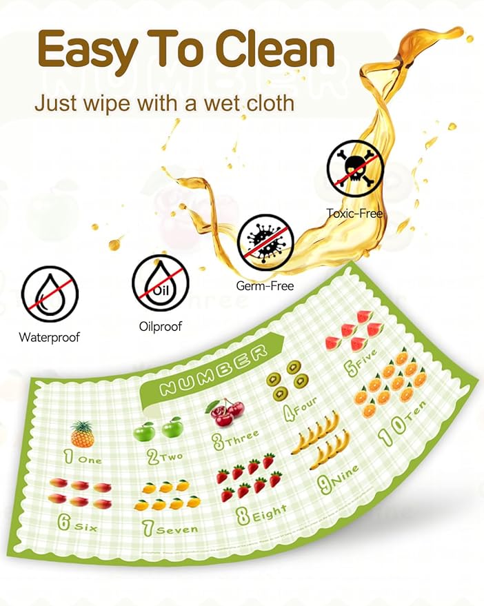 45 Pack Sticky Disposable Placemats for Baby & Toddlers,Cute Number Fruit Toddler Placemat 12"x18" Kids Table Mat for Party,Picnic Table,Restaurants Dining Table Travel Essentials for Toddlers