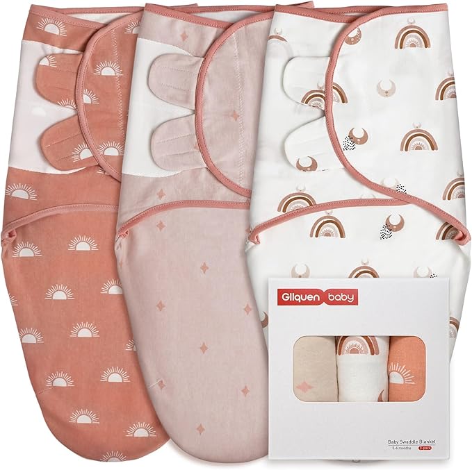 GLLQUEN BABY 3-Pack Baby Swaddle Sleep Sacks for Newborn - Baby Swaddles 3-6 Months, Infant Swaddling Sack, Rainbow & Sun, Newborn Swaddle Blanket Wrap(Medium/Large)