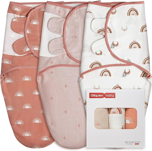 GLLQUEN BABY 3-Pack Baby Swaddle Sleep Sacks for Newborn - Baby Swaddles 3-6 Months, Infant Swaddling Sack, Rainbow & Sun, Newborn Swaddle Blanket Wrap(Medium/Large)