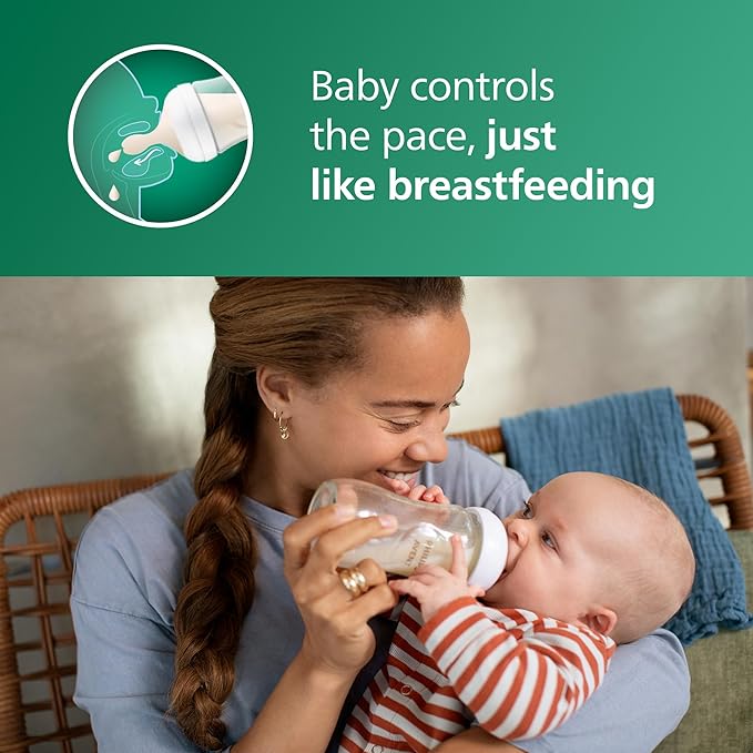 Philips Avent Natural Glass Baby Bottles with Natural Response Nipples (Medium Flow, Flow 3), 8oz, 2-Pack, SCY913/02