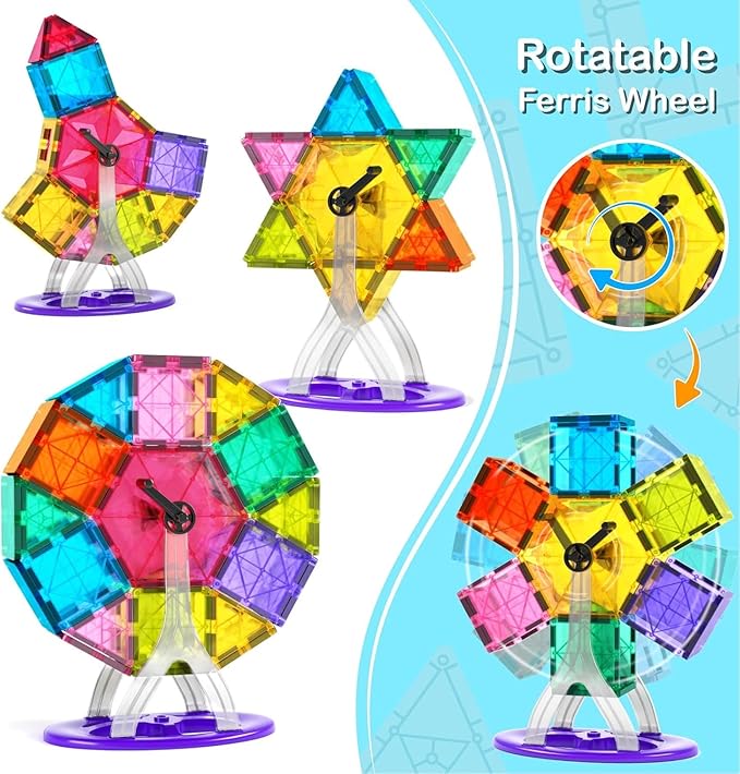 Jasonwell 57PCS Magnetic Tiles Building Blocks Set for Boys Girls Preschool Educational Magnet Construction Kit Stacking STEM Toys Christmas Birthday Gifts for Kids Toddlers 3 4 5 6 7 8 9 + Year Old