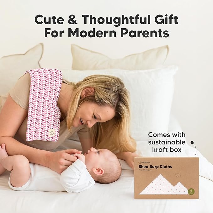 Organic Burp Cloths Baby Boy, Girl - 6-Pack Large Cotton Burping Cloths for Babies, Spit Up Rags, Super Absorbent, Ultra Soft Newborn Rag, Gender Neutral, Machine Washable, Durable (Blush)