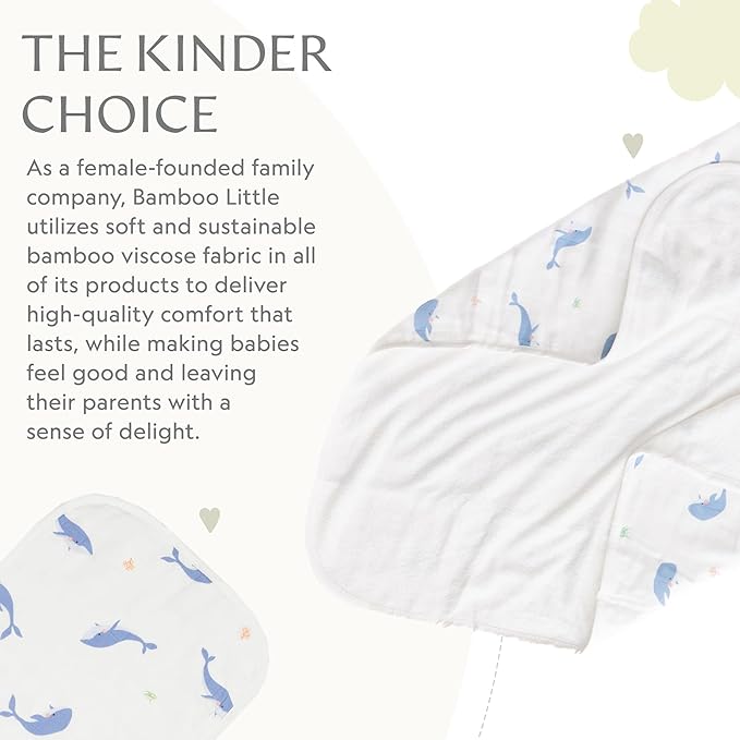 Bamboo Viscose Baby Hooded Towel & Washcloth Set for Babies and Toddlers, Soft & Absorbent, 70% Viscose from Bamboo, 30% Cotton Muslin - Imported (Whale)