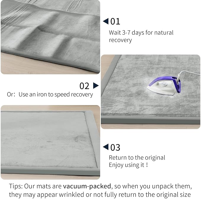 ACOMOPACK Baby Play Mat for Floor 1.3" Thick Memory Foam Play Mat 71"×79" Tummy Time Crawling with Non-Slip Bottom for Living Room,Nursery,Soft Velvet Playpen Mats for Kids,Infants（Light Grey）