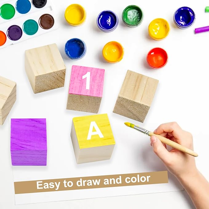 32 Pcs 2-Inch Unfinished Wooden Cubes - Natural Solid Wood Blocks for DIY Crafts, Geometric Art Puzzles, Letter Stamps & Building Kits