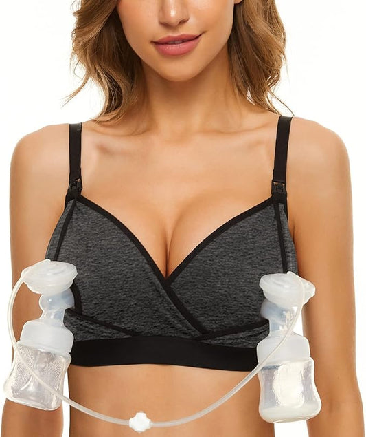 Pumping Bra Hands Free Pumping Bra and Nursing Bra Adjustable Wireless Comfortable Pump Bra Plus Size Fits Breast Pumps
