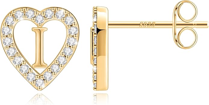 Anoup Christmas Gifts for Grandkids Girls Earrings - S925 Sterling Silver Post CZ Hypoallergenic Stud Heart Initial Earrings for Women Kids Jewelry Stocking Stuffers for Teen Girls Birthday Gifts