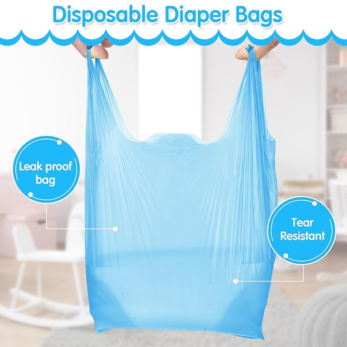 Honoson 1200 Count Baby Disposable Diaper Bags Scented Diaper Sacks with Tie Handle Disposal Baby Poop Trash Bags Waste Sacks Refill(Blue)