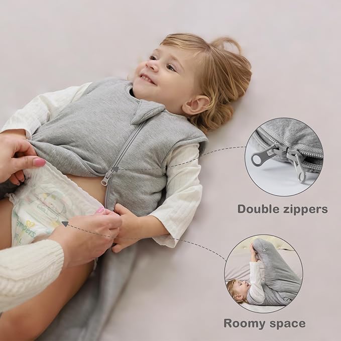 Mosebears Unisex Rayon Made from Bamboo Wearable Blanket with 2-Way Zipper,2.5 Tog Baby Winter Sleep Sack (Grey,6-18 Months)