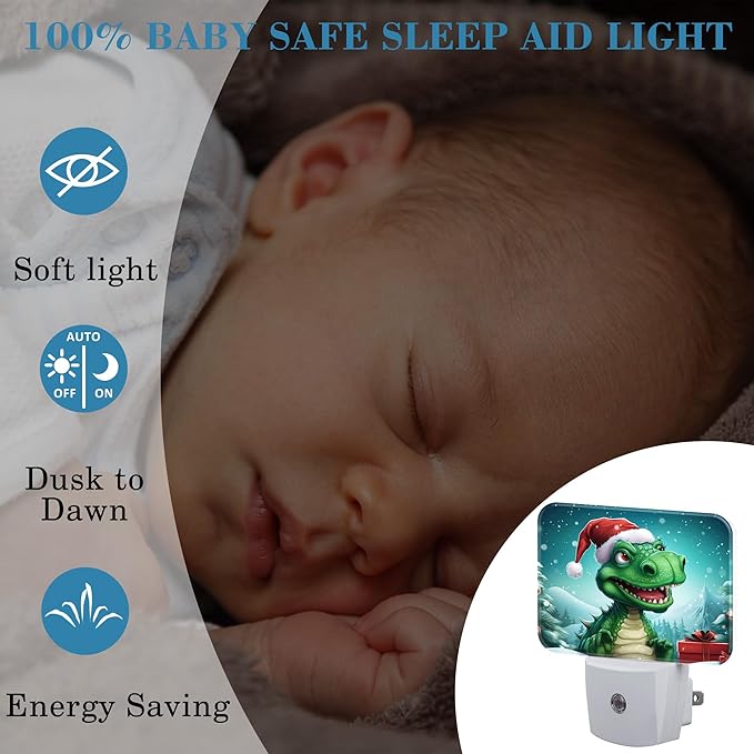 Chrismas Night Light for Kids Girls Boys, Cute Christmas Dinosaur LED Night Light Plug into Wall with Dusk to Dawn Sensor for Room, Hallway, Kitchen, Bathroom, Stairs Decor