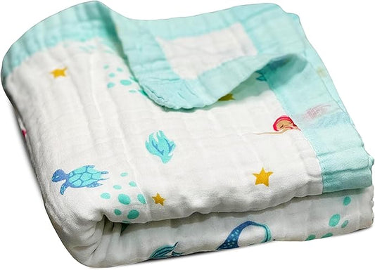 100% Cotton Muslin Baby Blanket | Soft & Breathable 6-Layer Swaddle & Receiving Blanket | Lightweight Quilt for Newborns, Infants & Toddlers | Gender-Neutral (Magical Mermaid Dreams)