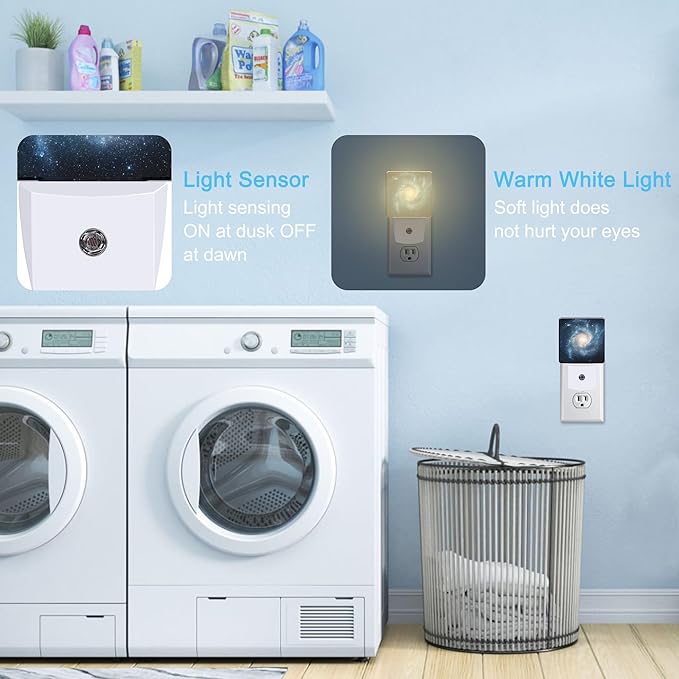 Space Scene with Stars in Galaxy Plug in Night Light with Auto Dusk to Dawn Sensor,Warm Night Lights for Boys Girls Bedroom Bathroom Hallway Kids Room Gifts