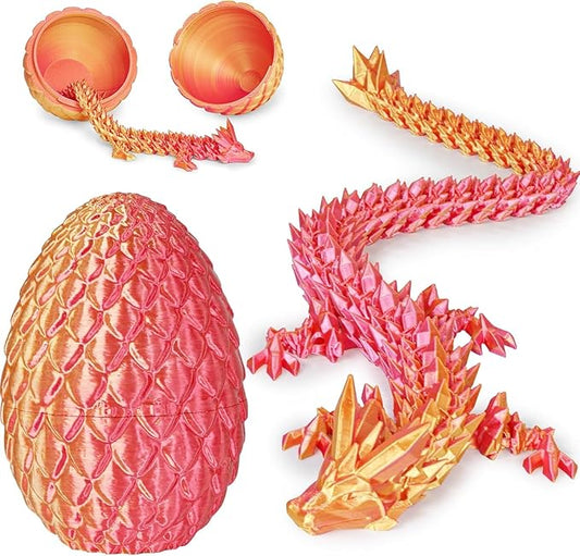 Dragon Eggs with Dragon Inside, 3D Printed Surprise Funny Gifts for Kids, Articulated Dragon Fidget Toys for Adults, Executive Desk Toys Office Room Décor (Orange Red, M-Size)