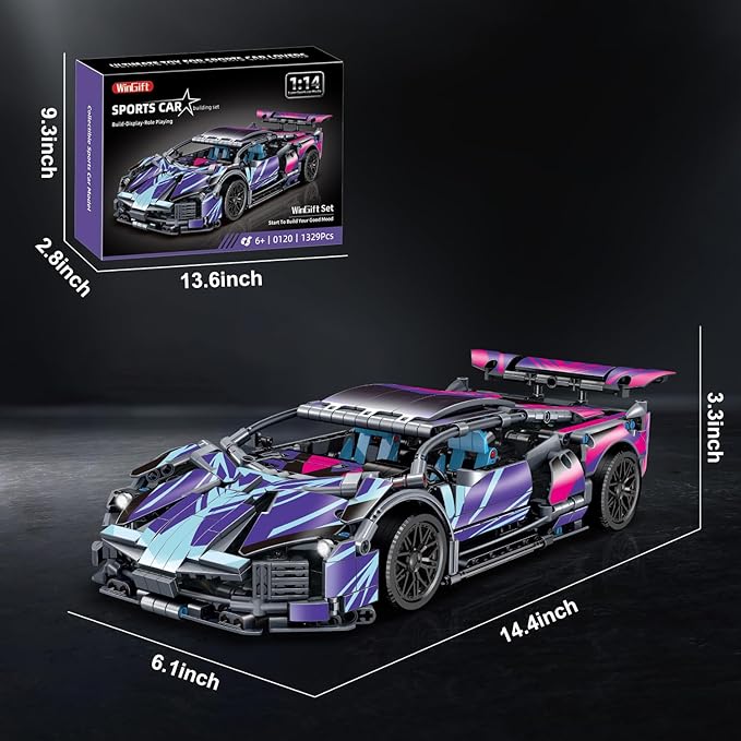 1329 Piece Sports Car Building Blocks Toys Boys or Adults Kits, 1:14 Race Car Model Building Set, Adult Collectible Model Cars Set to Build, STEM Super Cars Sets for Boys Girls Age 6-12, 8-14