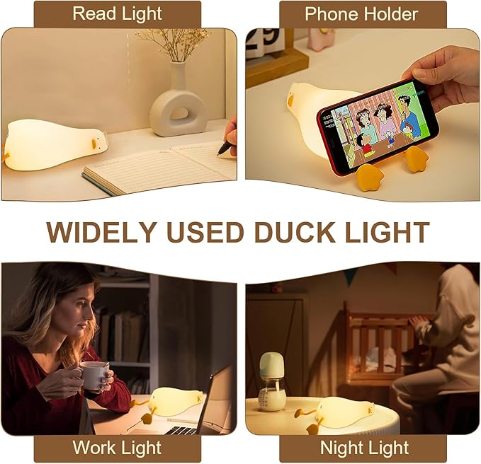 Duck Night Light, Rechargeable Silicone Duck Lamp with Touch Control, Squishy LED Nursery Nightlight, Dimmable Bedside Tap Lamp for Kids Room, Baby Breastfeeding, Bedroom Decor Gift