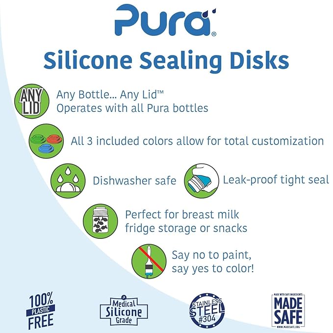 Pura Kiki Bottle Silicone Sealing Disks | Plastic-Free, Medical Grade, Unbreakable, Airtight | Baby Formula Milk, Food Storage, Breastmilk Storage for Travel - Rose and Fox