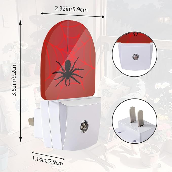 Red Spider Night Light,Spider Web Night Lights Plug into Wall with Dusk to Dawn Sensor,Lamp for Bedroom Bathroom Hallway Nightlight for Women Girls