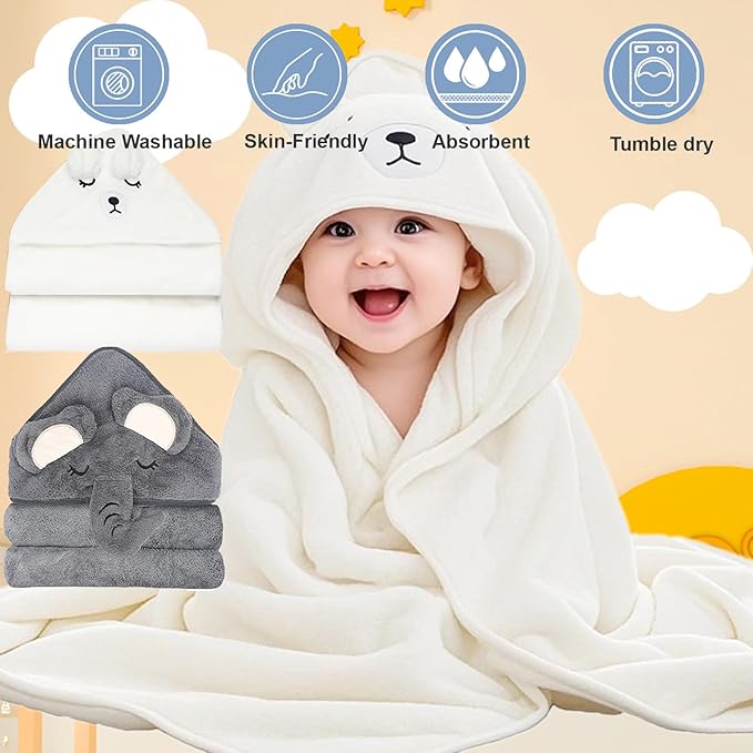 Baby Bath Towels Hooded 2-Pack Absorbent Soft Baby Towel Set Thick Toddler Towels with Hood for Toddlers,Infants and Newborn