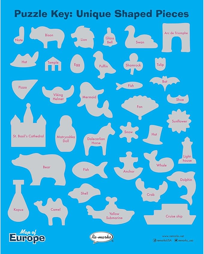 Re-marks Map of Europe Deluxe Jigsaw Puzzle with Whimsy Pieces - All Ages