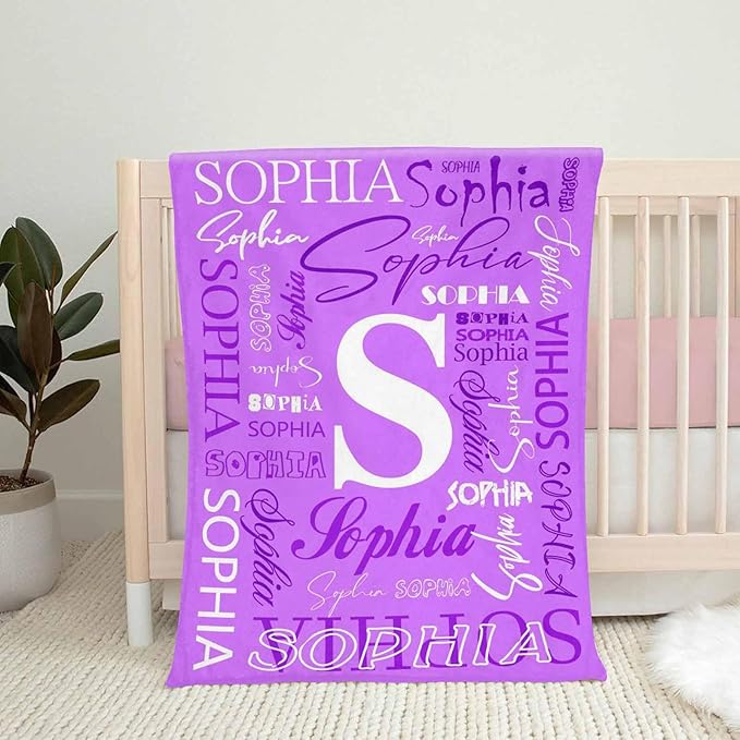 Artsadd Custom Name Blanket - Personalized Purple Pink Fleece Blanket for Kids & Adults, Custom Gift for Daughter, Son, Girl's Birthday, Christmas
