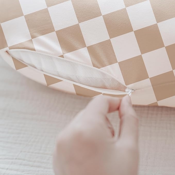 Konssy 2 Pack Nursing Pillow Covers, Stretchy and Soft Nursing Cover for Breastfeeding Pillows, Pillow Slipcover for Baby Girls Boys Newborn (Moon,Coffee Check)