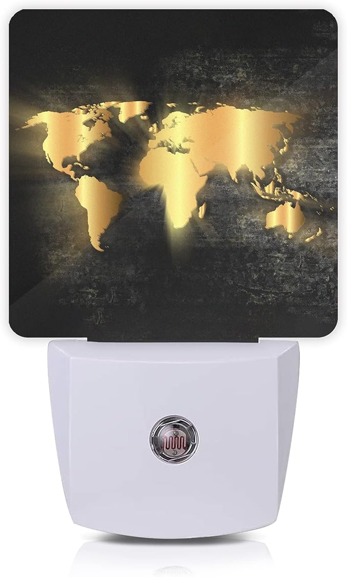 Golden World Map Night Light,Nautical Theme Night Lights Plug into Wall Led Night for Boys Girls Gifts, Dusk to Dawn Sensor Nightlight 0.5W Sleep Friendly