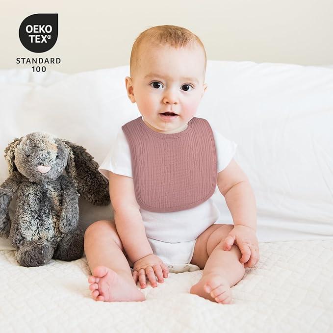 Muslin Baby Drool Bibs for Unisex Boys Girls, 6 Pack Soft Cotton Baby Bib for Teething Drooling, Essentials Shower Gift (6, Pink)