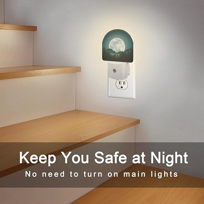 Full Moon and Misty Forest Night Light Plug into Wall, Starry Sky and Forest Dusk to Dawn Night Light,0.5w Energy Saving Sleep Friendly Nightlights for Kids Boys Girls Home Decor