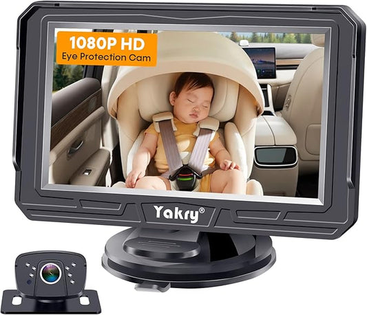 Yakry Baby Car Camera for Backseat - HD 1080P, 170° Wide Angle, Night Vision, 360° Rotation, Safe for Babies, Easy Install, Rear-Facing Baby Car Mirror for Parents Y60