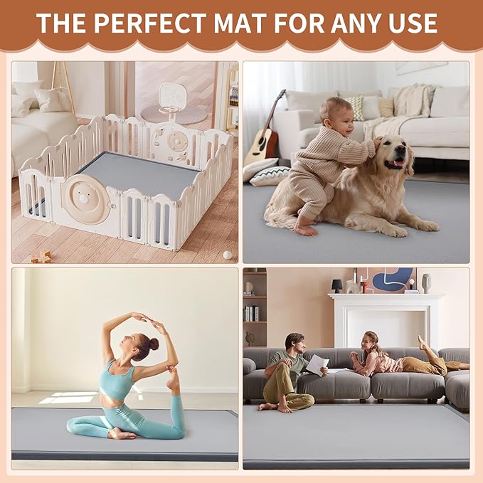 Baby Play Mats for Floor - 1.4" Thick Memory Foam Rug, 80"x80" Playpen Tummy Time Mat, Soft Velvet Nursery Rug, Large Padded Crawling Mat, Cushioned Pads for Playroom Toddlers, Infants, Yoga, Tatami